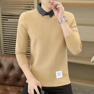 HENGYUANXIANG | Hengyuanxiang Mens Thickened Casual Business Shirt Collar Knitted Sweater Base Layer Shirt Autumn Winter Fashion City Style
