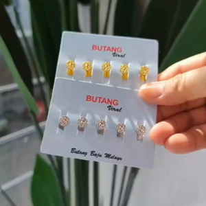 Butang Baju Melayu Viral Silver & Gold Nikah Raya Merdeka Dewasa Budak 6mm-10mm [1Set - 5Biji]
