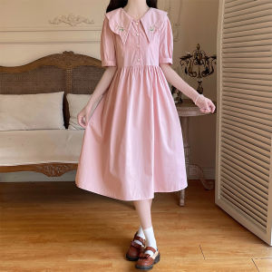 Fresh Dress Girlish Summer Dress 13 New Arrival Junior High School Student Mori Style Sweet Doll Collar Long Skirt 15 Years Old