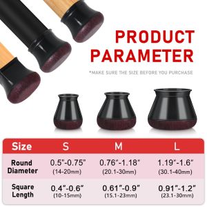 24PCS Chair Leg Protectors Anti- Slip Silicone 360°Felt Pad Bottom Wrapped Thickening Furniture Leg Cover for Hardwood Floors