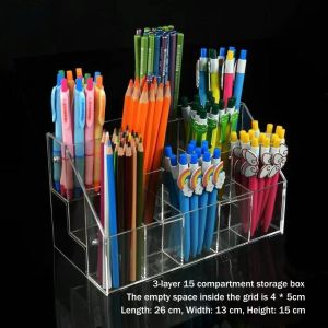 3 Layer Transparent Stationery Display Shelf Simple Acrylic Large Capacity Ladder Type Makeup Brush Holder