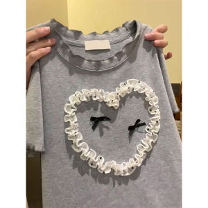 Áo Thun Cotton Ren Ngắn Tay Phong Cách Pháp Giản Dị Thanh Lịch Cho Nữ Mùa Hè 2025 Áo Thun Tay Ngắn Thường Ngày Thường Ngày