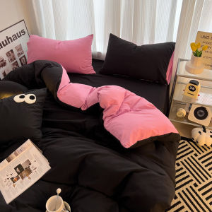 Young Adult Healing Ins Rose Red with Black Washed Cotton Bed Four-Piece Set Bed Sheet Quilt Cover Student Three-Piece Set 1.8