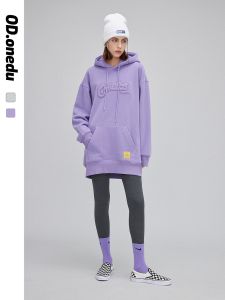 ชุดเดรสสเวตเตอร์มีฮู้ดผ้าขนแกะสำหรับผู้หญิง ฤดูใบไม้ผลิและฤดูใบไม้ร่วง ทรงหลวม แขนยาว กระโปรงทรงเอ คอตั้ง แขนยาว