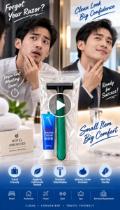 Disposable Hotel Razor & Shaving Cream Set 2-Blade Stainless Steel Shaver Individually Packed Hotel & Airbnb Amenities