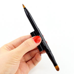Portable Double-Headed Metal Lip Brush Lipstick Lip Line Pen Brush Concealer Brush with Lid Cosmetic Brush for Makeup