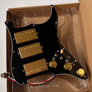 Prewired Loaded Guitar Stratocaster Pickguard HHH Pick Guard Gold Pickups Ainico 5 Humbucker Pickups Multi Switch for Fender Electric Guitar Parts