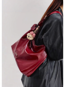 TOUTOU | Versatile for Commuting Crossbody Soft Leather Tote Bag Red Wedding