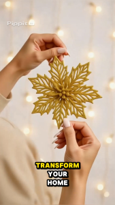12PCS Set Artficial Christmas Flower Ornaments with Hallow Petals For Xmas Tree Decoration BermonthSale