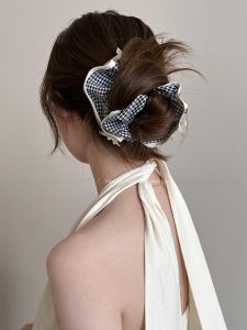 Pearl Butterfly Knot Plaid Hair Ties Womens New 2025 High-End Feeling Hair Bands Head Flowers Hair Accessories