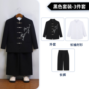 Elegant Ethnic Style Embroidered Stand Collar Jacket Childrens Performance Outfit Boys New Chinese Style Suit Autumn Wear