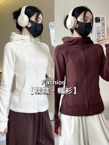 Thickened Double-sided Fleece Hooded Sports Jacket Womens Autumn Winter New Style Warm Slim-fit Sweatshirt Hat Shirt