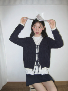 NIHAOKANONG | Áo Cardigan Knit Dệt Xỏ và Màu Khối Thời Trang