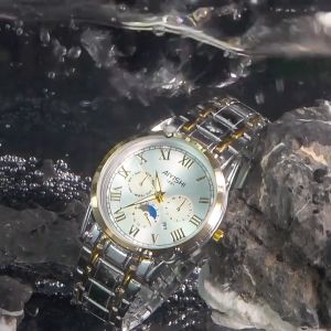 AIYISHI Jam Tangan Cowok Tahan Air Besi Stainless Steel Anti Gores Putih Hitam Emas (W1-005-1691)