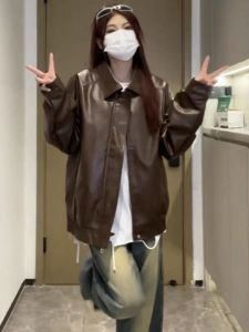 Stylish Pure Color PU Leather Hip Hop Jacket Mens Womens Autumn New Fashion Retro American Motorcycle Style Short Zipper Coat