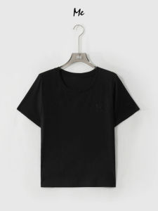 Lao Yangs Personal ME HOME H-Minimalist Diamond T Black Short-Sleeve Womens T-Shirt Lycra Silk Iron-On Rhinestones Summer Thin Cotton Polyester Blend