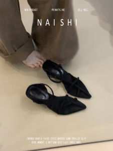NAISHI | Elegant Black Pointed Toe Summer Slip On Sandals