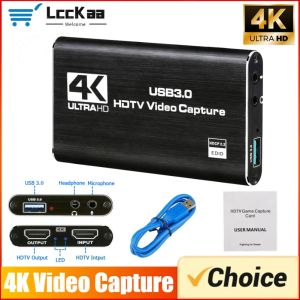 4K USB 3.0 Video Capture Card 30HZ HDMI-Compatible HD Live Video Recorder Grabber for PC PS4 OBS Game Recording Game Audio Mic
