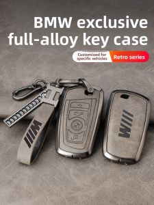 BMW Key Cover Compatible with 5 Series 525LI 2 Series 3 Series GT320li Shell X1 X3 X5 X6 Buckle 730li Car Bag Retro Zinc Alloy