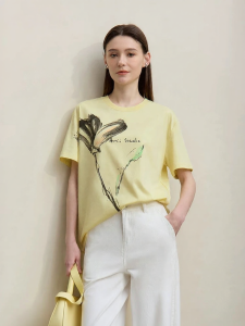 AMII | Round Neck Art Print Ice-Cool Short Sleeve Womens T-Shirt