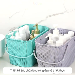 Giỏ Đựng Đồ Bằng Nhựa Để Phòng Tắm Đồ Dùng Vệ Sinh Thoát Nước Đồ Lặt Vặt Có Quai Xách Di Động TC12
