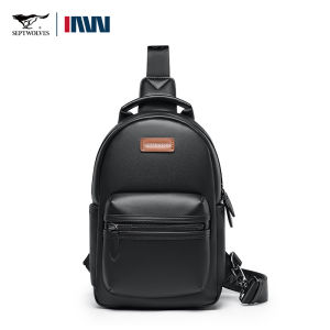 SEPTWOLVES Leather Crossbody Shoulder Bag Men Fanny Pack Phone Bag For Work Commuting Waterproof Cellphone Chest Bag With Multi Pocket