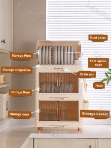 【Fully Enclosed Design】Kitchen Crockery Rack Chopsticks Storage Box Tableware With Lid Dishware Plates Drain Shelves Plastic Cupboards Hhousehold Multifunctional Kitchen Tableware Cupboard With Cover Dish Drain Cabinet Plate Organizer