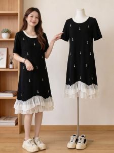 AIYITI | Hemstitched Beaded Plus Size Summer Dress Black