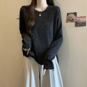 Womens Long Sleeve Knitted Sweater Irregular Wave Edge Autumn Fashion plus Size Inner Wear Base Shirt Comfortable Soft Korean Style