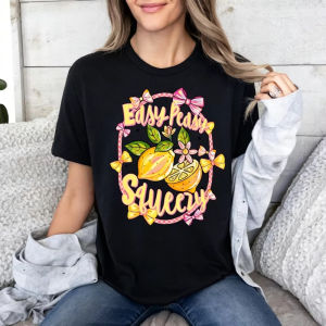 Sanrio | Coquette Bow Lemon Easy Peasy Tee Sweet Girly Casual Streetwear Preppy Coquette Trend Design Tshirt Women Fashion Cotton Tops