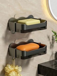 No Tools Mount Soap Holder - Ventilated Double-Tier Bathroom Organizer with Drain Base Premium ABS Anti-Slip Soap Saver