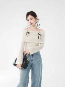 Áo Thun Cổ Tròn Tay Dài Màu Trắng Pha Trộn ONEOFUUU Mùa Xuân Đầu Tiên Áo Lưới Một Bên Vai Áo Ngắn Áo Thun Nữ Phong Cách Công Sở Hàn Quốc