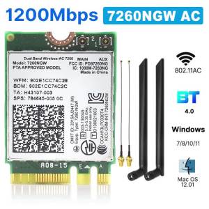 Kebidumei | Kebidumei 7260 AC Bluetooth 4.0 WiFi 1200Mbps Wireless M.2 NGFF Wifi Network Card 802.11AC Dual Band 2.4G 5G For Laptop 7260NGW