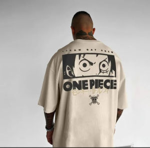 Bandai | Oversized One Piece Straw Hat Crew Anime T Shirt Men Summer Cotton Loose Streetwear Casual Short Sleeve Graphic Tee Y2k Clothes