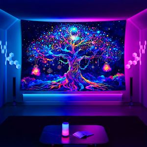 VIKAMA Giả Tưởng Cây Sự Sống Tấm Thảm Phong Cách Bohemian Bầu Trời Đầy Sao Họa Tiết Cây Trang Trí Phòng Khách Phòng Thiền Treo Tường Polyester