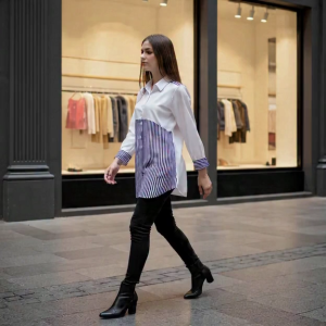 FB Shop Baju Tunik Kemeja Kasual Kombinasi Salur T1B6022