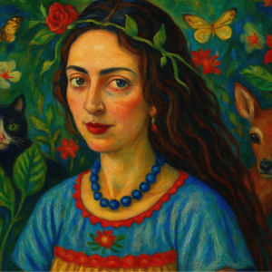 Tranh Nghệ thuật "Người Phụ Nữ Áo Xanh" VIETSMART ART - Sơn dầu 60 x 90cm