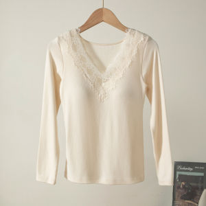 NEIZAIMIMA | Lace V-Neck Thermal Underwear Female With Padding
