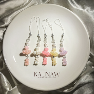 KALINAW GlimmerLush Glossy Clouds Bear Beaded Keychain/ Phone Charms