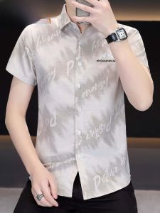 HENGYUANXIANG | Mens Short Sleeve Shirt Casual Embroidered Print Fashionable Summer New Style Half Sleeve Shirt Comfortable Polyester Cotton Blend