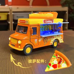 Kitchen Role Play Magnetic Sensing Music Ice Cream Cart Alloy Toy Model 1:36Q Version Display Item for Boys And Girls