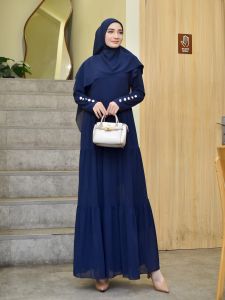 Gamis Bahan Ceruty Babydoll Set Hijab Baju Wanita Syari
