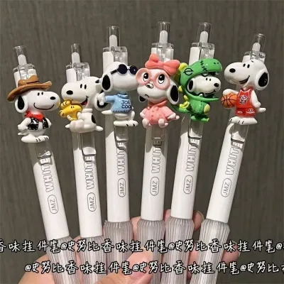 6pcs/set Cute Cartoon Snoopy 3D Pendant Decorated Rose-Scented 0.5mm Ball Pen Ballpoint Pen (Black Ink)