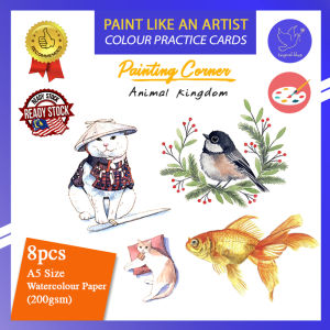 Tropical Blue Watercolour Exercise for Beginner Easy Animal Painting Artline A5 Size 200gsm Watercolour Practice Paper Kertas Painting