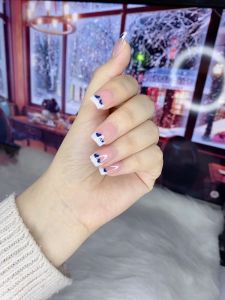 Bộ 24 móng tay giả ngắn trơn - R 421 - đính charm sang trọng dễ thương cho nữ màu trắng xanh- Kèm keo dán móng CÓ ẢNH SP THẬT