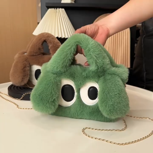 กระเป๋าถือมีสายสะพายไหล่ ลายตุ๊กตา ตาโต (G37) ขนนิ่ม กระเป๋าถือ กระเป๋าแฟชั่นผู้หญิง