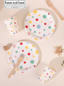 Colorful Small Dot Disposable Paper Plate Dessert Table Seven Colorful Ornaments Childrens Birthday Party Tableware Picnic Plate