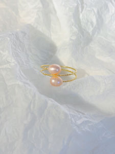 Natural Opening Adjustable Pink Pearl Ring Trendy Niche Design Index Finger Ring Elegant Small Simple Tail Ring