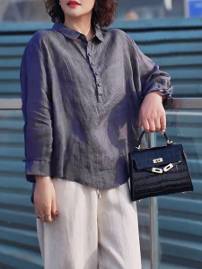 QINGNAER | Casual Elegant Turn-down Collar Loose Long Sleeve Shirt