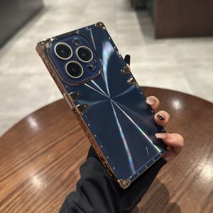 AO.HU | Luxurious Square CD Pattern Laser Iridescent Electroplated Black Protective Case for iPhone
